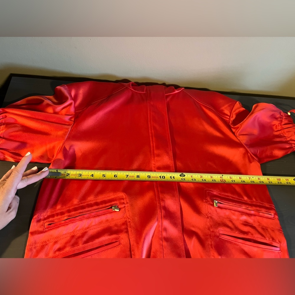 St. John Red Satin Short Sleeve Jacket - image 8